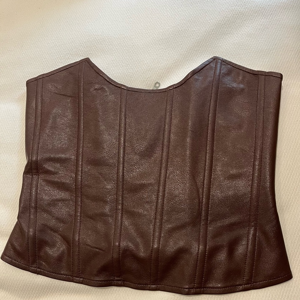 Miaou Chocolate Brown Faux-Leather Corset Top